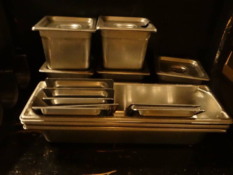 lot 169 image: Lot of 8 Stainless Steel HotCold Food Pans.