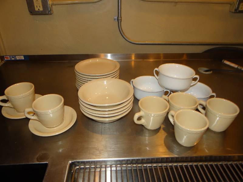 lot 172 image: Lot of Restaurant Ware - Cups, Saucers, Bowls, Dessert Plates, & Double Handle Soup Bowls.