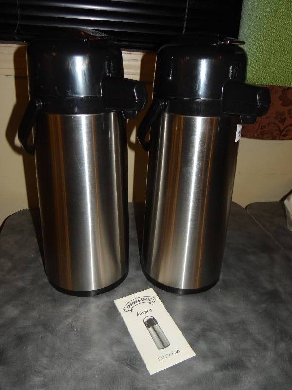 lot 183 image: 2 - 2.2 liter Commercial Airpots - Stainless Steel - for Hot or Cold Beverages.