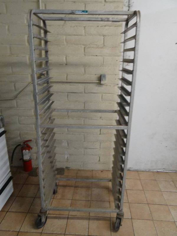 lot 204 image: Win-Holt 20 Space Rolling Pan Rack - Stainless Steel or Aluminum.