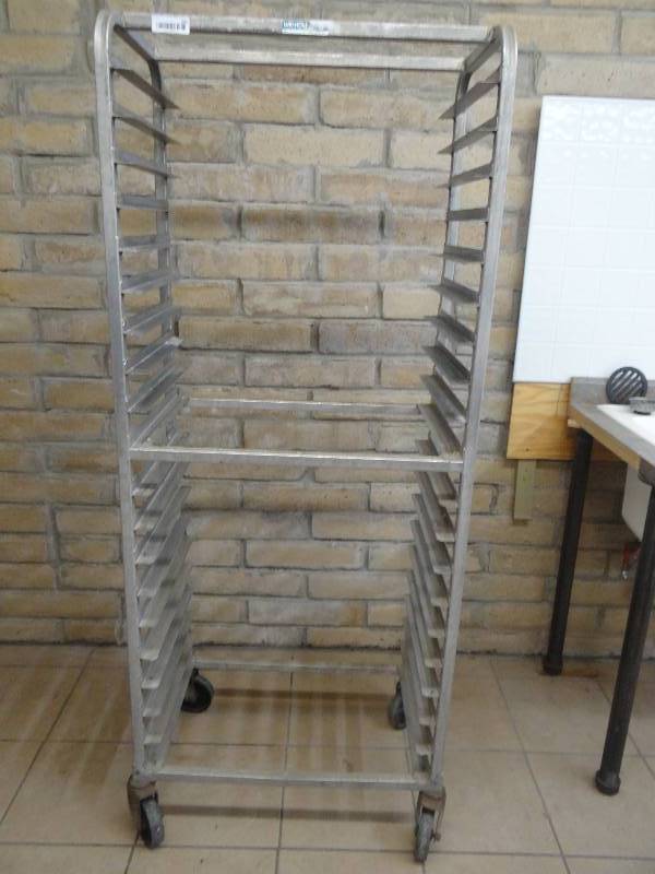 lot 205 image: Win-Holt 20 Space Rolling Pan Rack - Stainless Steel or Aluminum.