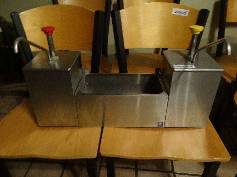 lot 233 image: Stainless Steel Condiment Bar wPumps.