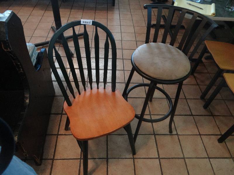 lot 251 image: Lot of 2 Chairs. 1 - Wood Barrel Back Chair, 1 - Swivel Counter Height Bar Stool wupholstered seat.