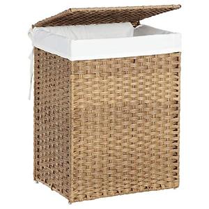 lot 25065 image: SONGMICS Handwoven Laundry Hamper, 23.8 Gal (90L) Synthetic Rattan Clothes Laundry Basket with Lid and Handles, Foldable, Removable Liner Bag, Natural
