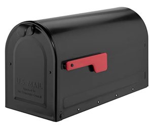 lot 25086 image: Architectural Mailboxes 7900B-10 MB2 Postmount Mailbox, Large, Black. USED & DAMAGED(SEE PHOTOS). MISSING HARDWEAR