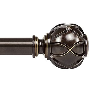 lot 25103 image: KAMANINA 1 Inch Curtain Rod Telescoping Single Drapery Rod 72 to 144 Inches (6-12 Feet), Netted Texture Finials, Antique Bronze