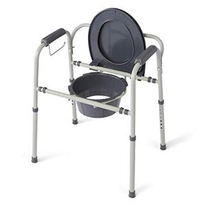 lot 25106 image: Medline Steel 3-in-1 Bedside Commode, Portable Toilet with Microban Protection, Can be Used as Raised Toilet Seat Riser, Gray