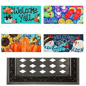 lot 25108 image: Evergreen Sassafras Bundle - Set of 5 Seasonal Interchangeable Entrance Doormats  Indoor and Outdoor 22-in x 10-in doormats and 30-in x 18-in Tray  Non-Slip Backing  Low Profile  Home D�cor