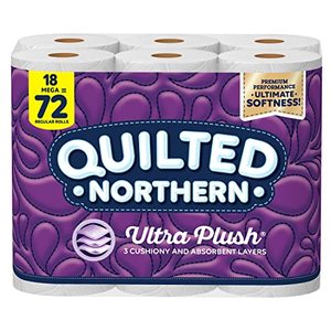 lot 25121 image: Quilted Northern Ultra Plush Toilet Paper, 18 Mega Rolls, 3-Ply Bath Tissue