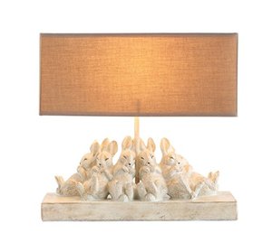 lot 25123 image: Creative Co-op Whitewashed Rabbit Table Lamp with Sand-Colored Linen Shade, 14 L x 5.5 W x 13 H