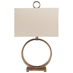 lot 25157 image: Signature Design by Ashley Mahala Traditional 28 Braided Metal Round Single Table Lamp, Antique Gold & Copper, MISSING LAMPSHADE