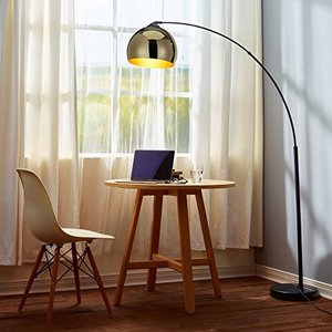lot 25162 image: Versanora VN-L00012 Arquer Real Marble Base Modern LED Arc Floor Lamp Tall Standing Hanging Light with Bell Shade for Living Room Reading Bedroom Home Office, 67 inch Height, GoldBlack, White