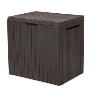 lot 25176 image: Keter City Lawn and Garden Storage 30 Gallon Plastic and Resin Deck Box Brown, NOT FULLY INSPECTED