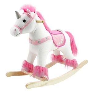 lot 25184 image: Animal Adventure Real Wood Ride-On Plush Rocker, White and Pink Unicorn