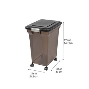 lot 25196 image: Iris USA 45 Lbs  55 Qt Pet Food Storage Container with Attachable Casters. The Latch for the Lid is Broken.