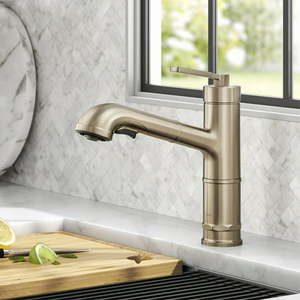 lot 25953 image: KRAUS Allyn Pull-Out Single Handle Kitchen Faucet in Spot-Free Antique Champagne Bronze