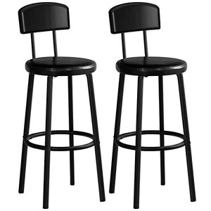 lot 25956 image: HOOBRO Bar Stools, Set of 2 Bar Chairs with Backrest, 28.5 Inch PU Upholstered Breakfast Stools, with Footrest, Simple Assembly, for Dining Room, Kitchen, Bar Counter, Black BB05BY01