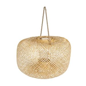 lot 25979 image: Bloomingville Hand-Woven Bamboo Lantern with Jute Handle & Glass Insert, Natural Candle Holder