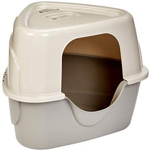 lot 25980 image: Amazon Basics No-Mess Hooded Corner Cat Litter Box, 26 x 20 x 23 Inches, Triangle