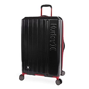 lot 25984 image: Hurley Swiper Hardside Spinner Luggage, BlackRed, Checked-Large 29-Inch