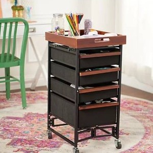 lot 25987 image: Oasis Concepts 4 Mesh Drawer Organizer with Brown Wood Top
