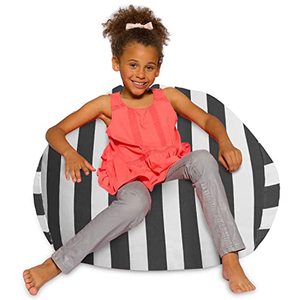 lot 25997 image: Posh Creations Bean Bag Chair for Kids, Teens, and Adults Includes Removable and Machine Washable Cover, Canvas Stripes Gray and White, 38in - Large