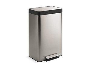 lot 26005 image: Kohler 13 Gallon Hands-Free Kitchen Step, Trash Can with Foot Pedal, Quiet-Close Lid, Stainless Steel