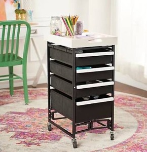 lot 26010 image: Oasis Collapsible Multi-Drawer Storage Cart w Removable Tray and White Wood Top