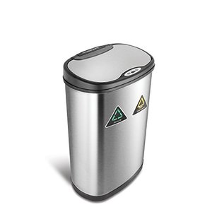 lot 26014 image: Ninestars Automatic Touchless Infrared Motion Sensor Trash CanRecycler, 13 Gal 50L, Stainless Steel Base