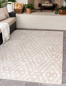 lot 14357 image: Unique Loom Sabrina Soto Outdoor Collection Geometric, Modern, Vibrant, Trellis Contemporary Area Rug, 8 0 x 10 0, Beige