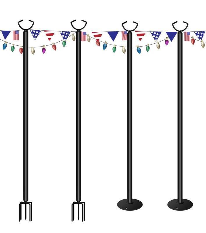 lot 1330 image: 8 String Light Poles for Outdoors 4 Pack - Stainless Steel - Poles for House Garden Patio Wedding Cafe Party(String Lights Not Included) $125 Retail