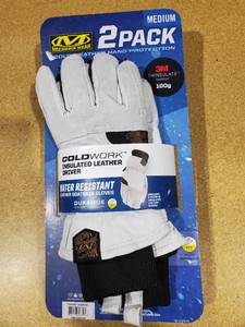 lot 4708 image: 2 Pack Cold Weather Leather Gloves - 3M Thinsulate Insulation 100g - Medium