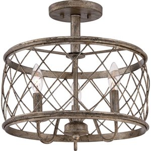 lot 6728 image: Quoizel Dury 3-Light Semi-Flush Mount in Century Silver Leaf