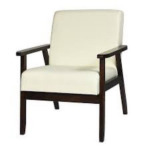 lot 7709 image: Single Wood Fabric Accent Armchair (Beige)