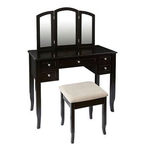 lot 2 image: Charlotte 2-Piece Vanity Set with Power Strip and USB in Black