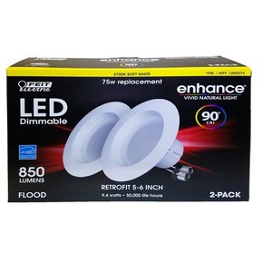 lot 8 image: Feit Enhance 90CRI 75W Replacement Dimmable 2700K 5 to 6 LED 2pk - NEW