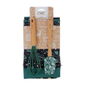 lot 92 image: 3pc Cotton Apron Set Green - Cook With Color