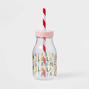 lot 93 image: 12oz Plastic FaLaLaLaLa Milk Jug with Straw - Wondershop, pack of 2 , different styles