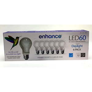 lot 129 image: 6 Pack Feit Electric LED Bulb Classic Glass Shape 60W Daylight Dimmable 800 Lum