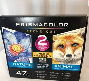 lot 131 image: Prismacolor Technique, Art Supplies and Digital Art Lessons, Animal and Nature Drawing Set, Level 1, Learn to Draw with Colored Pencils, Graphite Pencils and More, Drawing Fox and Flowers, 47-Pack