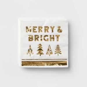 lot 145 image: 20ct Merry & Bright Dinner Napkins Gold Foil - Wondershop, pack of 5