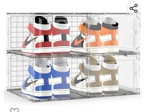 lot 155 image: Clear Plastic Stackable Shoe Box Foldable Shoe Storage Boxes 4 Pack Container