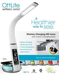 lot 168 image: OttLite LED Desk Lamp with Clock and Wireless Charging Station, WITH OUT BATTERY