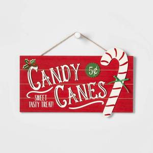 lot 170 image: 16 Candy Cane Wood Wall Sign - Wondershop