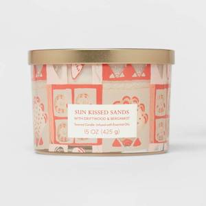 lot 199 image: 15oz Lidded Glass Jar 3-Wick Candle Graphic Leaf Print Acai Colada - Opalhouse