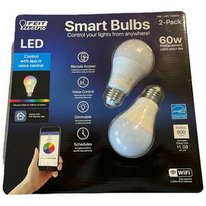 lot 211 image: FEIT Electric 2 Pack Color WIFI Smart LED Light Bulbs 60W Control with App or Voice Control