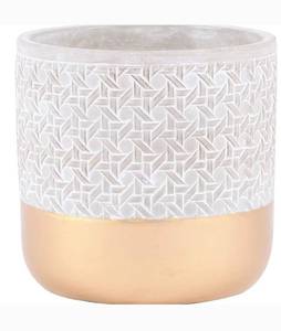 lot 227 image: Inspirella Modern Flower Pot Indoor Planter - 5 Inch Gold, Glazed Cement
