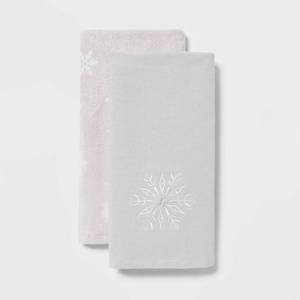 lot 254 image: 2pk Snowflake Christmas Hand Towels Gray - Wondershop
