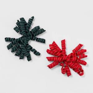 lot 258 image: 2ct Curl Swirl Christmas Bow RedGreen with White Stitch - Wondershop, pack of 6
