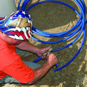 lot 14590 image: Advanced Drainage Systems 1 in. x 100 ft. 250 psi Polyethylene Potable Pressure Pipe in Blue -Retail $90.00